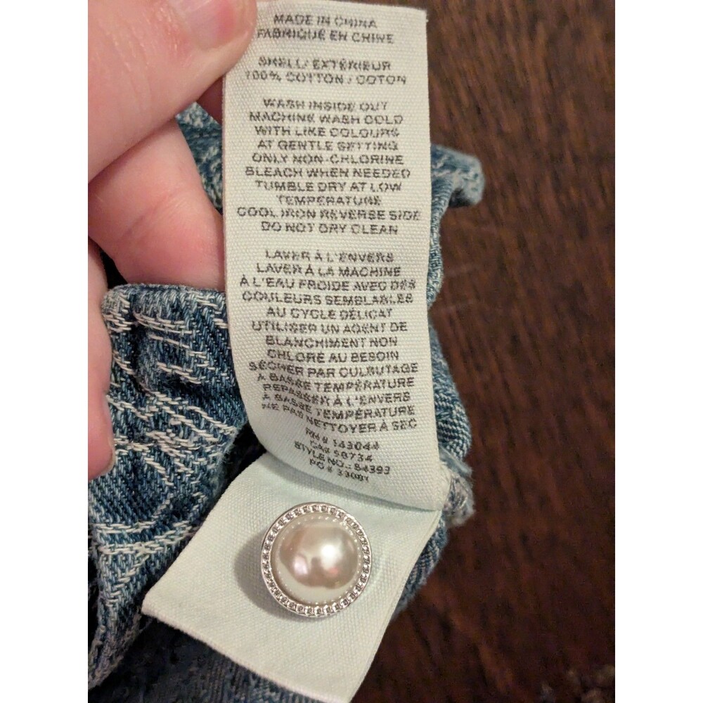 New Avec Les Filles Small Denim Floral Vest Button Up - Picture 4 of 4